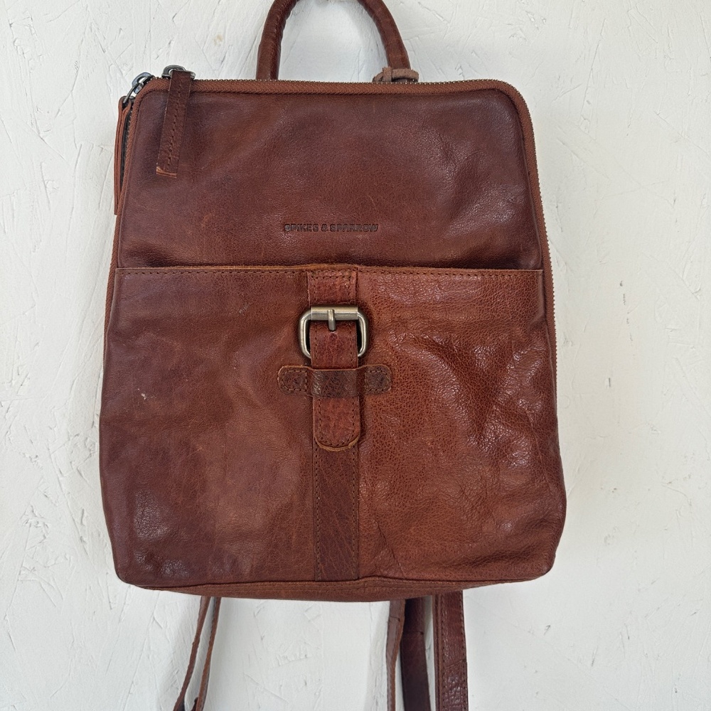 Spikes and Sparrow Texas Leather Backpack in Brandy Cognac - Picture 3 of 14